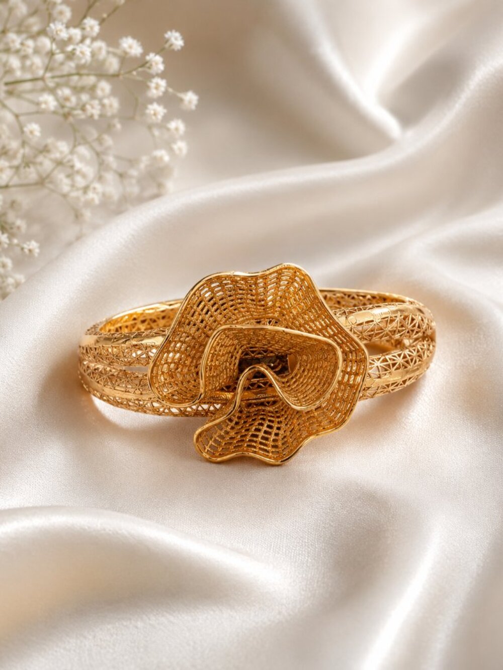 Golden Bloom Flower Bangle